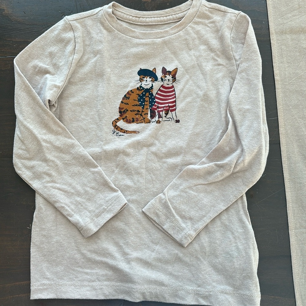 Crewcuts long sleeved, Parisian, kitty cat T-shirt size XXS (2-3)